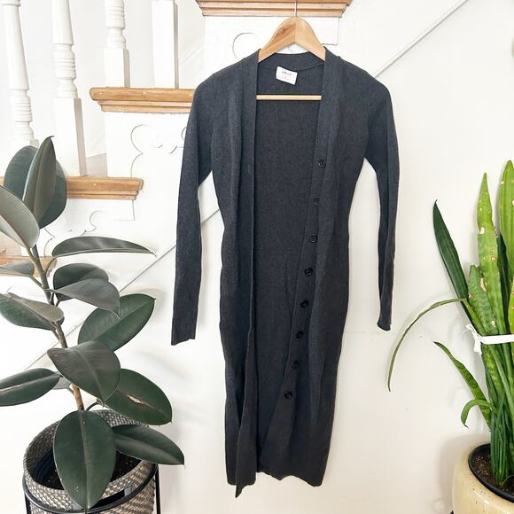 Wilfred Long Button Front Cardigan Black Merino Wool Blend Ribbed Size S Small - Picture 1 of 7